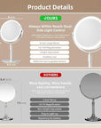 Lighted Makeup Mirror with Magnification (1X/10X), 8" Round Magnifying Vanity Mirror with Lights, Cordless Double Sided Light Weight Aluminum Alloy - Gifts Idea