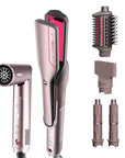 Shark FlexFusion Hair Straightener & Powerful Hair Dryer with Fusion Hair Brush, Ceramic Air Styler with Auto-Wrap Hair Curlers & Concentrator, Ceramic Plates, Cosmic Blush HD641S