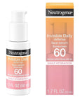 Neutrogena Invisible Daily Defense Broad Spectrum SPF 60, Antioxidants for Skin Glow, Hydrating Face Sunscreen Serum, Water Resistant (80 minutes), Oil-Free, Fragrance Free, Non Comedogenic, 1.7 Fl Oz