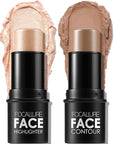 FOCALLURE 2 Pcs Mineral Cream Contour Stick,Moisturize Highlighter and Bronzer Pen,Non Stick Face Brightens & Shades Pencil,Long Lasting & Smooth Gliding Face Illuminator Makeup,23+10