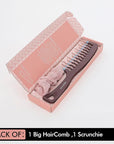 Big Hair Tools Extra Large Wide Tooth Comb for Thick, Curly, Wavy or Long Hair - Frizz-Free Detangling Shower Comb - Big Hair Comb and Microfiber Scrunchie