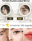 9" Wall Mounted Lighted Makeup Mirror,4000mAh Rechargeable Double Sided 1X/10X Magnifying Mirror with Light,3 Color Lights,Touch Dimmable,Extended Arm 360 Rotation Wall Mounted Makeup Mirror