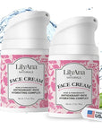 LilyAna Naturals Face and Neck Moisturizer for Women and Men - Moisturizer Face and Neck Cream for Dry Skin and Dark Spot Brightening - Rose and Pomegranate Extracts - 1.7oz (Pack of 2)
