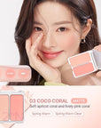 2aN Dual Color Face Blusher, Buildable & Blendable Cheek Color, Natural & Vibrant Finish, Powder Blush, Korean Beauty (03 Coco Coral)