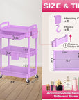 Goovilla Rolling Makeup Organizer Cart with Removable Drawer, 3 Tier Stable Purple Floor Skincare Storage Cart for Vanity, Cosmetic Display, Nail Polish, Perfume, Hair Stuff, Beauty, Bathroom(Plastic)