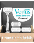 Gillette Venus Extra Smooth Charcoal Women's Razor Handle + 4 Blade Refills