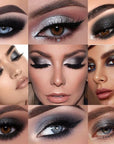 evpct 9 Colors Silver Gray Glitter Eyeshadow Palette, Black Smokey Grey and Silver White Sparkle Glitter Shimmer Shiny Eye Shadow Palette Makeup for older Women, Goth Gothic Highly Pigmented Eyeshadow