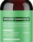Bergamot Essential Oil for Diffuser Aromatherapy - 100% Pure Citrus Bergamot Oil for Hair Skin and Nails Plus Undiluted Relaxing Aromatherapy Essential Oil for Diffusers Baths and Topical Uses 1oz