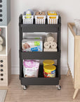 Calmootey 3-Tier Rolling Utility Cart with Drawer,Multifunctional Storage Organizer with Plastic Shelf & Metal Wheels,Storage Cart for Kitchen,Bathroom,Living Room,Office,Black