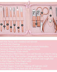 FAMILIFE Manicure Set, Professional Nail Kit Stainless Steel Nail Clipper Set, 13PCS Beauty Tools Manicure Kit Pedicure Tools, with Portable Pink Leather Travel Case for Her
