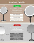 Makeup Mirror with Lights, 8" Double Sided 1x/10x Magnifying Vanity Mirror with 3 Color Lights, Rechargeable, 360° Rotation and Adjustable Height, Gift for Women Her