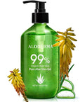 Aloderma 99% Organic Aloe Vera Gel Made within 12 Hours of Harvest - Lightweight, Non-Sticky Aloe Gel for Face Body, Hair, & Scalp, After Sun Relief, Natural, Soothing Hydrating Aloe Gel, 10.6oz