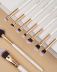 OMANIAC Makeup Brush Set Professional, 12 Pearlescent Wood Handle Makeup Brushes, Premium Cruelty-Free Synthetic Fiber Hair, Travel Make up Brushes Set with Case (White).