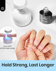 beetles Gel Polish 9 in 1 Gel Nail Glue for Clear Acrylic Nails Tips, Long Lasting Super Strong Brush Nail Glue for Fake Nails, Base Blooming Nail Gel, New Safe Formula, U V Light Cure