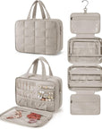 BAGSMART Travel Toiletry Bag with Jewelry Organizer, Hanging Travel Bag for Toiletries, Puffy Makeup Cosmetic Bag Organizer, Carry-on Travel Accessories Essentials, Camel-L