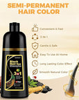 Black Hair Dye Shampoo 3 in 1 for Gray Hair Coverage, Hair Color Shampoo for Women Men, Herbal Ingredients Champu Para Pintar el Cabello (16.9 Oz)