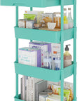 Calmootey 4-Tier Rolling Utility Cart with Drawer,Multifunctional Storage Organizer with Plastic Shelf & Metal Wheel,Storage Cart for Kitchen,Bathroom,Living Room,Office,Green
