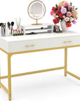 WESTREE Women Makeup Vanity Desk with 2 Drawers - Bedroom Home Office Desk, Wooden Height Monitor Stand & Storage Shelf Without Mirror, White Table Great Gift for Her