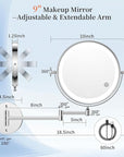 30X/1X Wall Mounted Lighted Makeup Mirror, 10'' Double Sided 4500mAh Rechargeable Magnifying Bathroom Mirror with Light, 3 Color Modes Touch Dimmable Extended Arm 360 Rotation with Adapter,Chrome