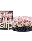 slip Large Scrunchie Multi | Set of 3 Pure Silk Large Scrunchies | Includes 1 Pink, 1 Caramel, 1 Black | 100% Mulberry Silk, Anti-Crease, Gentle on Hair, Reduces Breakage | Stylish & Durable