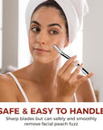 ZOMCHI Eyebrow Razor and Face Razor for Women and Men, Reusable Metal Handle with 11 Refill Blades, Dermaplane Razor with Protective Silicone Cap, Eyebrow Hair Trimmer - Polished Silver