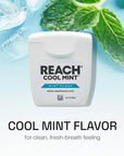 REACH Cool Mint Dental Floss, Fresh Mint, Plaque Remover for Teeth, Shred Resistant, Waxed, Easy on Gums & Teeth, Fresh Breath, Oral Care, PFAS Free, for Adults & Kids, 6 Pack, 55 yd