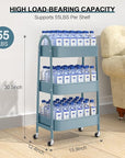 3 Tier Utility Rolling Cart, EAGMAK Metal Storage Cart with Handle and Lockable Wheels, Multifunctional Storage Organizer Trolley with Mesh Baskets for Kitchen, Living Room, Office, Garage (Blue)