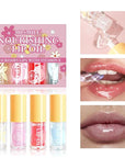 Hydrating Lip Oil,4PCS Fruit Transparent Lip Gloss Set,Big Brush Shiny Transparent Korean Lip Gloss Plumping,Non-sticky Tinted Toot Lip Balm for Lip Care,Repairing Primer Lip Oil Care Product