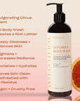 InstaNatural Vitamin C Body Wash, Moisturizing Shower Gel Cleanser for Women & Men, Deeply Cleanses & Balances, Brightens, Tones & Tightens, with Aloe Vera & Jojoba Oil, 12 Fl Oz