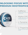 NZE Caffeine Nootropic Pouches (Peppermint) - Nootropic Energy Pouches with 50mg Caffeine, Alpha GPC, L-Tyrosine & L-Theanine with No Sugar or Artificial Sweeteners - 15 Nicotine Free Pouches Per Can