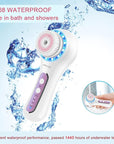 Face Scrubber Exfoliator,Facial Cleansing Brush Rechargeable IPX7 Waterproof with 5 Brush Heads,Electric Face Spin Brush for Exfoliating, Massaging and Deep Cleansing (White+Purple)