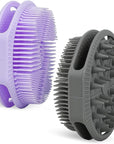 2-Pack Soft Silicone Dual-Sided Body Scrubber & Loofah | Gentle Exfoliating Shower Brush for Men & Women | Creates Rich Lather, Easy to Clean (Gray & Purple)