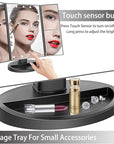 deweisn Tabletop Mount Trifold Lighted Vanity Mirror with 21 LED Lights, Touch Screen and 3X/2X/1X Magnification, Two Power Supply Mode Make up Mirror,Travel Mirror