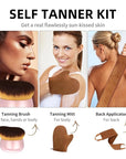 FUNAN Self Tanning Applicator Kit with Soft Mitt, Back Lotion Strap, and Ultra Soft Rose Gold Kabuki Brush, Brown, 3 Piece Set