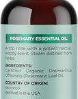 Certified Organic Rosemary Oil for Hair - Pure USDA Organic Rosemary Essential Oil for Hair Skin and Nails Plus Aromatherapy - Oil for Dry Scalp Treatment and Enhanced Volume and Shine