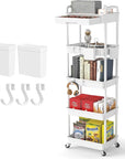 5 Tier Rolling Utility Cart with Drawer,REBECAT Utility Cart Made of Multifunctional Storage Organizer Tool for Kitchen,Bathroom,Living Room,Office(White)