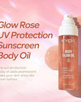 KYDA Body Glow Oil, SPF 45 Broad Spectrum, Sunscreen Body Oil with Rose Gold Mica, Moisturizing Coconuts Summer Sunscreen, Water Resistant Glow Skin Moisturizer, 3.38 fl oz, ROSE