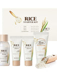 SKINFOOD Rice Starter Kit, Rice Toner, Rice Serum, Rice Moisturizer, and Rice Face Wash for Glass Skin, Korean Skin Care Set, Travel Size Kit, Stocking Stuffers, Gift Set for Women, Skincare Gift Set