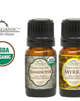 US Organic 100% Pure Myrrh, Frankincense Essential Oil Combo Pack - Directly sourced from The Horn of Africa - USDA Certified Organic - Use Topically or in Diffuser (5 ml Combo)