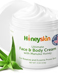 Hydrating Face Moisturizer & Body Cream with Manuka Honey Cream - Organic Face Moisturizer with Honey for Extremely Dry Skin - for Dry & Itchy Skin, Rosacea & Eczema Prone Skin 4oz