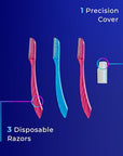 Schick Hydro Silk Touch-Up Dermaplaning Tool with Precision Cover, 3ct | Dermaplane Razor, Face Razors for Women, Peach Fuzz Remover