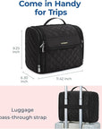 BAGSMART Hanging Travel Toiletry Bag, Large Capacity Water-resistant Cosmetic Organizer with Handle for Brushes Accessories, Black