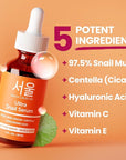 SeoulCeuticals Korean Skin Care 97.5% Snail Mucin Serum – K Beauty Skincare Anti Wrinkle Cica Night Serum Hyaluronic Acid for Face 1oz