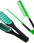 Chengu 2 Pcs Boar Bristles Double-Sided Brush and Flat Iron Comb for Hair Straightening, Styling, and Detangling Knotty Hair (Black, Green)