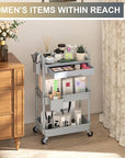 Goovilla 3 Tier Rolling Utility Cart Organizer with Removable Drawer, Stable and Sturdy Grey Rolling Storage Carts with 2 Lockable Wheels for Bathroom, Kitchen, Snack, Craft, Makeup, Baby Essentials