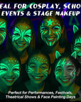 BOBISUKA Neon Green Face Body Paint Stick Water-Based Washable Glow In The UV Light Face Paint Makeup Stick for Halloween Witch Skull Robot Cyber Alien Cosplay SFX,Sports Eye Black & Costume Party