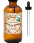 US Organic Macadamia Nut Oil Unrefined Virgin, Certified Organic, Pure & Natural, Cold Pressed, Sourced in Kenya, in Amber Glass Bottle w/Glass Eye dropper for Easy Application (4 oz (Large))