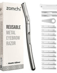 ZOMCHI Dermaplaning Tool, Dermaplaning Razor for Women & Men, Reusable Eyebrow Razor with 11 Refill Blades, Facial Razor Removes Peach Fuzz, Exfoliates Skin (Matte Silver)