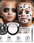 UCANBE Black White Face Body Paint with Painting Brush Kit, Cream-to-Powder Goth White Foundation + Black Greasepaint for Kids & Adult Halloween, SFX Makeup Set for Clown Skull Mime Cosplay & Costume
