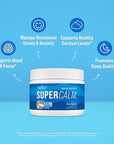Nello Supercalm Powdered Drink Mix Tub, Cortisol Reducer* and Sleep Aid Supplement, L Theanine, Ksm-66 Ashwagandha, Magnesium Glycinate, Vitamin D 3, No Sugar, Non GMO, On The Go, 30 Ct, Blue Coconut